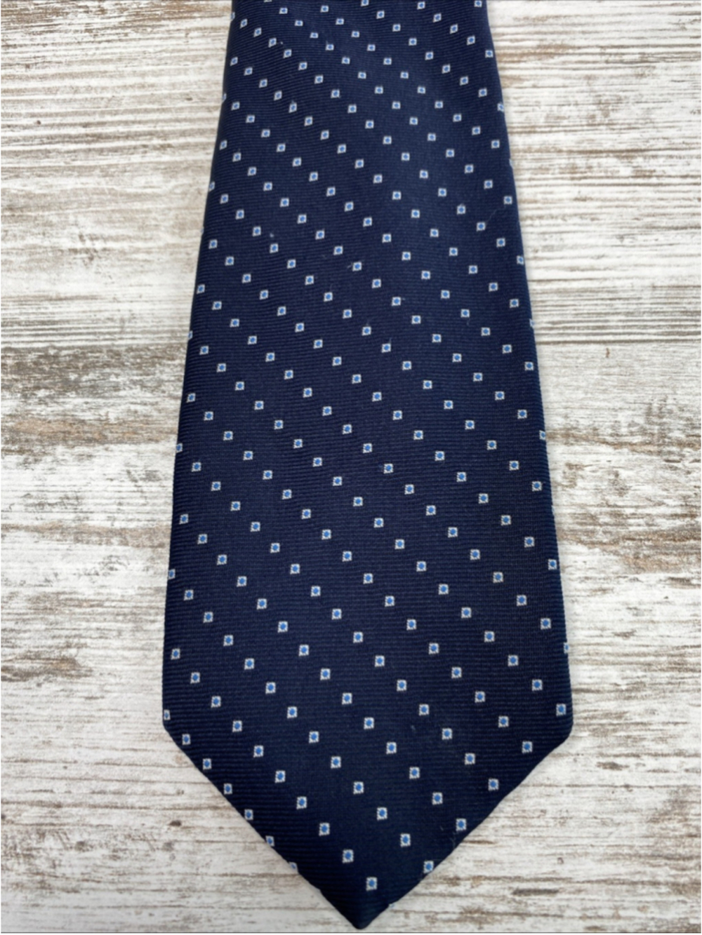 Vintage Daytons Silk Tie Navy Blue Geometric Dot Pattern Classic Mens 54x3